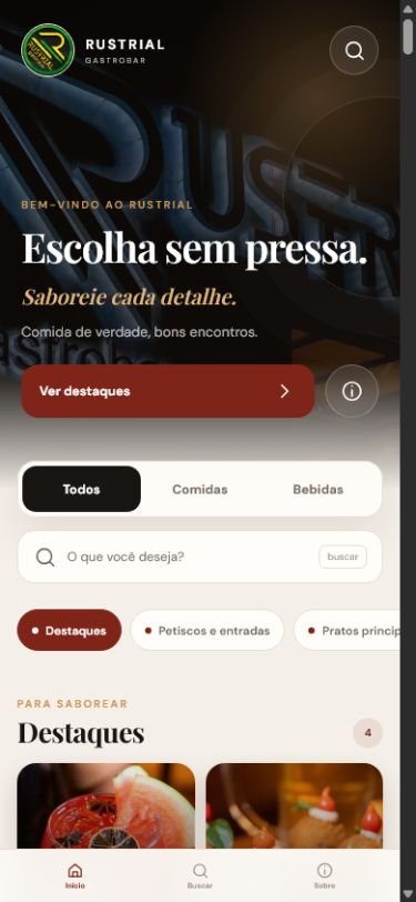 Página inicial do cardápio Rustrial criada com Pontta Menu